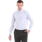 Hatemoğlu Mavi Comfort Fit Desenli 100% Pamuklu Slim Yaka Uzun Kollu Spor Gömlek - XS
