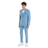Hatemoğlu Mavi Slim Fit Çizgili Kruvaze Takım Elbise