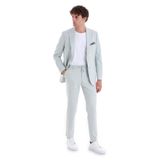 Hatemoğlu Mavi Slim Fit Düz Mono Yaka Keten Takım Elbise