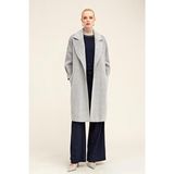 Hatemoğlu Saykı Woman Gri Regular Fit Ceket Yaka Kaşe Yünlü Oversize Manto - Çok Renkli