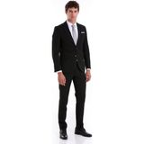 Hatemoğlu Siyah Slim Fit Mono Yaka Desenli Klasik Takım Elbise - 50