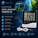 Hatfon Elektronik Dijital Akvaryum Termometresi, 1,5 Metre Problu, Ortam Nem Ölçer, Saat ve Alarm - Hassas Ölçüm - Uzun Pil Ömrü