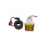 Hatfon Elektronik Dijital Voltmetre / AC Ampermetre / Hertz metre 22mm Kare Sarı (20-500v/0-100a/0-99hz)