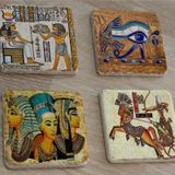 Hathor Ra'nın Gözü (Horus) Ramses ve Firavunlar Doğal Taş Bardak Altlığı 4'lü set - Natural Stone Coasters