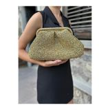 hati . bags Altın Renk parlak metalik kağıt ip Portföy Clutch Çanta