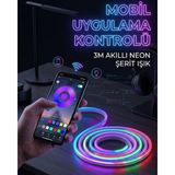 Hatıra Kutusu 3 Metre Rgb Neon LED Şerit Işık Su Geçirmez Kumandalı ve Uygulama Kontrollü Dekoratif Aydınlatma - Lisinya
