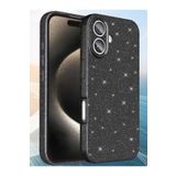 Hatreds Apple İphone 16 Kılıf Kamera Korumalı Parlak Simli Lüks Kapak - Siyah Siyah