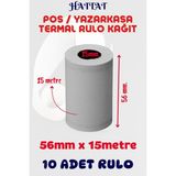 Hattat 10 Adet Rulo 56mmx15m Pos Ve Yazar Kasa Termal Rulo Yüksek Kaliteli Dayanıklı Tam Metraj Net Baskı