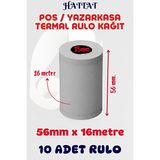 Hattat 10 Adet Rulo 56mmx16m Pos Ve Yazar Kasa Termal Rulo Yüksek Kaliteli Dayanıklı Tam Metraj Net Baskı