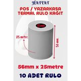 Hattat 10 Adet Rulo 56mmx25m Pos Ve Yazar Kasa Termal Rulo Yüksek Kaliteli Dayanıklı Tam Metraj Net Baskı