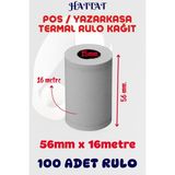 Hattat 100 Adet Rulo 56mmx16m Pos Ve Yazar Kasa Termal Rulo Yüksek Kaliteli Dayanıklı Tam Metraj Net Baskı
