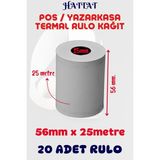 Hattat 20 Adet Rulo 56mmx25m Pos Ve Yazar Kasa Termal Rulo Yüksek Kaliteli Dayanıklı Tam Metraj Net Baskı