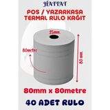 Hattat 40 Adet Rulo 80mmx80m Pos Ve Yazar Kasa Termal Rulo Yüksek Kaliteli Dayanıklı Tam Metraj Net Baskı