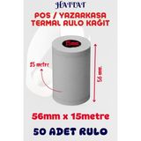 Hattat 50 Adet Rulo 56mmx15m Pos Ve Yazar Kasa Termal Rulo Yüksek Kaliteli Dayanıklı Tam Metraj Net Baskı