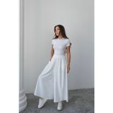 Hatun Atila Beli Lastikli Geniş Kesim Kloş Double Krep Pantolon Etek 5187 - Beyaz