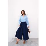 Hatun Atila Beli Lastikli Geniş Kesim Kloş Double Krep Pantolon Etek 5187 - Lacivert