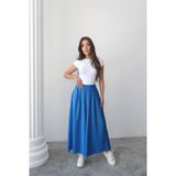 Hatun Atila Beli Lastikli Geniş Kesim Kloş Double Krep Pantolon Etek 5187 - Mavi