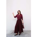 Hatun Atila Beli Lastikli Geniş Kesim Kloş Double Krep Pantolon Etek - Bordo