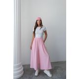 Hatun Atila Beli Lastikli Geniş Kesim Kloş Double Krep Pantolon Etek - Pembe