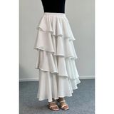 Hatun Atila Filamlı Keten Kumaş Fırfırlı Etek 5193 Beyaz - L - XL