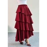 Hatun Atila Filamlı Keten Kumaş Fırfırlı Etek 5193 Bordo - L - XL
