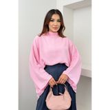 Hatun Atila Kadın Fularlı Yaka Asimetrik Yarasa Kol Salaş Panço Bluz 6019 - Pembe