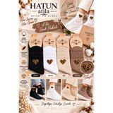 Hatun Atila Kadın Leopar Kalp Boncuk İşlemeli Soket Çorap 4'lü Ekonomik Paket (Siyah, Beyaz, Bej, Kahve) 16001