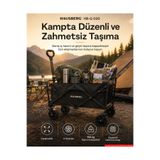 Hausberg Katlanır Kamp Arabası — 360° Dönen Kalın Tekerlekli Katlanabilir Vagon, Su Geçirmez Plaj / Pazar / Piknik / Bahçe Taşıma Arabası (Siyah) HB-G 020