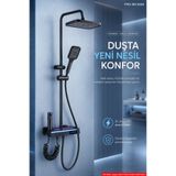 Hausberg Piyano Tuşlu Dijital Duş Seti — Freddo 4 Fonksiyonlu LED Ambiyans Işıklı Termostatik Akıllı Duş Seti, Yağmurlama Tepe Duş + El Duşu + Banyo Bataryası (Antrasit) FRD-SN 5024
