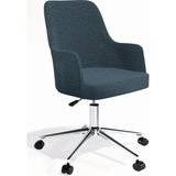 Hause Box Louis Dekoratif Home Office Çalışma Sandalyesi - Mavi Keten Kumaş (Krom Metal Ayak)