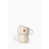 Hausette 2' Li Kalp Desenli Çizgili Seramik Türk Kahvesi, Kupa, Türk Kahve Fincanı, Fincan, Mug