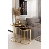 HAUSEV Desing Gold Metal Kırılmaz Bronz Ayna 3'lü Zigon Sehpa metal c zigon