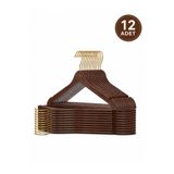 Hausgarten 12 Adet Ahşap Görünümlü Askı Premium Serisi Kıyafet Elbise Gömlek Askısı Kahverengi Gold Çengelli (Venge Renk)