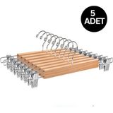 Hausgarten 5 Adet Elbise Askısı Ahşap Askılık Mandallı Kıyafet Askısı Etek Askısı Mandallı Pantolon Askısı - 00 Bordo