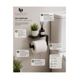 hauspro Yapışkanlı Raflı WC Kağıtlığı Mat Siyah | Delmeden Montajlı Paslanmaz Metal Tuvalet Kağıtlık Telefon Raflı Banyo Aksesuarı