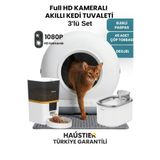 Haustier Akıllı Otomatik KAMERALI Kedi Tuvaleti, Akıllı Mama Kabı,Kedi Su Sebili 3 lü CB002G-QQ005B-WF007L