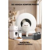 Haustier Akıllı Wifi Uygulamalı Otomatik Kedi Tuvaleti, Akıllı Mama Kabı, Kedi Su Sebili 3'lü Set - Beyaz - Bej