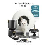 Haustier CB001 Gri Kedi Tuvaleti FW3 Mama Kabı ve Su Pınarı 3 lü Set- Siyah Türkiye Garanti