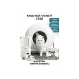 Haustıer Cb001 Gri Kedi Tuvaleti + Fw3 Mama Kabı Ve Su Pınarı 3’Lü Set Beyaz