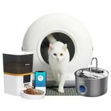 Haustier CB001 Gri Kedi Tuvaleti QQ003 Beyaz Mama Kabı WF009LS-M Kedi Su Pınarı 3 Lü Set Haustier Türkiye Garantili