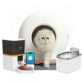 Haustier CB002 Bej Kameralı Kedi Tuvaleti + QQ003 Beyaz Mama Kabı + WF007L Beyaz Kedi Su Pınarı 3’lü Set (Türkiye Garantili)