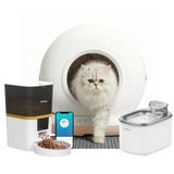 Haustier Cb002 Bej Kameralı Kedi Tuvaleti + Qq003 Beyaz Mama Kabı + Wf007l Beyaz Kedi Su Pınarı 3’Lü Set