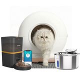 Haustier CB002 Bej Kameralı Kedi Tuvaleti + QQ009 Siyah Kameralı Mama Kabı + WF009LS-W Kedi Su Pınarı 3’lü Set (Türkiye Garantili)