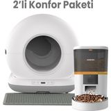 Haustier HST-CB001-GRI Akıllı Otomatik Kedi Tuvaleti, HST-QQ003 Beyaz Akıllı Mama Kabı 2 Li Set Haustier Türkiye Garantili