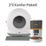 Haustier HST-CB001-GRI Akıllı Otomatik Kedi Tuvaleti HST-QQ005 Beyaz Akıllı Mama Kabı 2 Li Set Haustier Türkiye Garantili