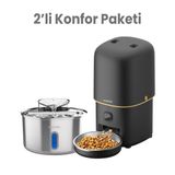 Haustier HST-PF05 Siyah Akıllı Mama Kabı, HST-WF009L-W Kedi Su Sebili 2 Li Kameralı Set Haustier Türkiye Garantili
