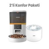 Haustier HST-QQ005 Beyaz Akıllı Mama Kabı, HST-WF013 Seramik Kedi Su Sebili 2 Li Set Haustier Türkiye Garantili