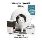Haustier Kameralı Akıllı Otomatik Kedi Tuvaleti - Akıllı Mama Kabı - Kedi Su Sebili 3'lü Set