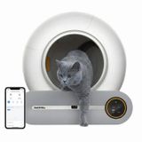 Haustier MSP01 Akıllı Otomatik Kedi Tuvaleti, Uzaktan Kontrol, 65lt Hazne, 9lt Çöp haznesi-İyonizer Kötü Koku Giderici, Ağırlık sensörlü Beyaz + 45 Adet Çöp Torbası, Beyaz