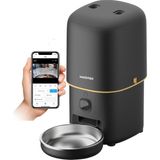 Haustier PF05 Kameralı 1080P Fhd Gece Görüşlü, Akıllı Otomatik Kedi Mama Kabı, App ile Uzaktan Kontrol, Sesle Çağırma, 2.4ghz/5ghz, 4lt Hazne, Metal Kase - Siyah